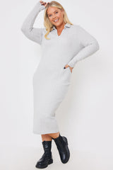 Collared Brushed Rib Midi Dress