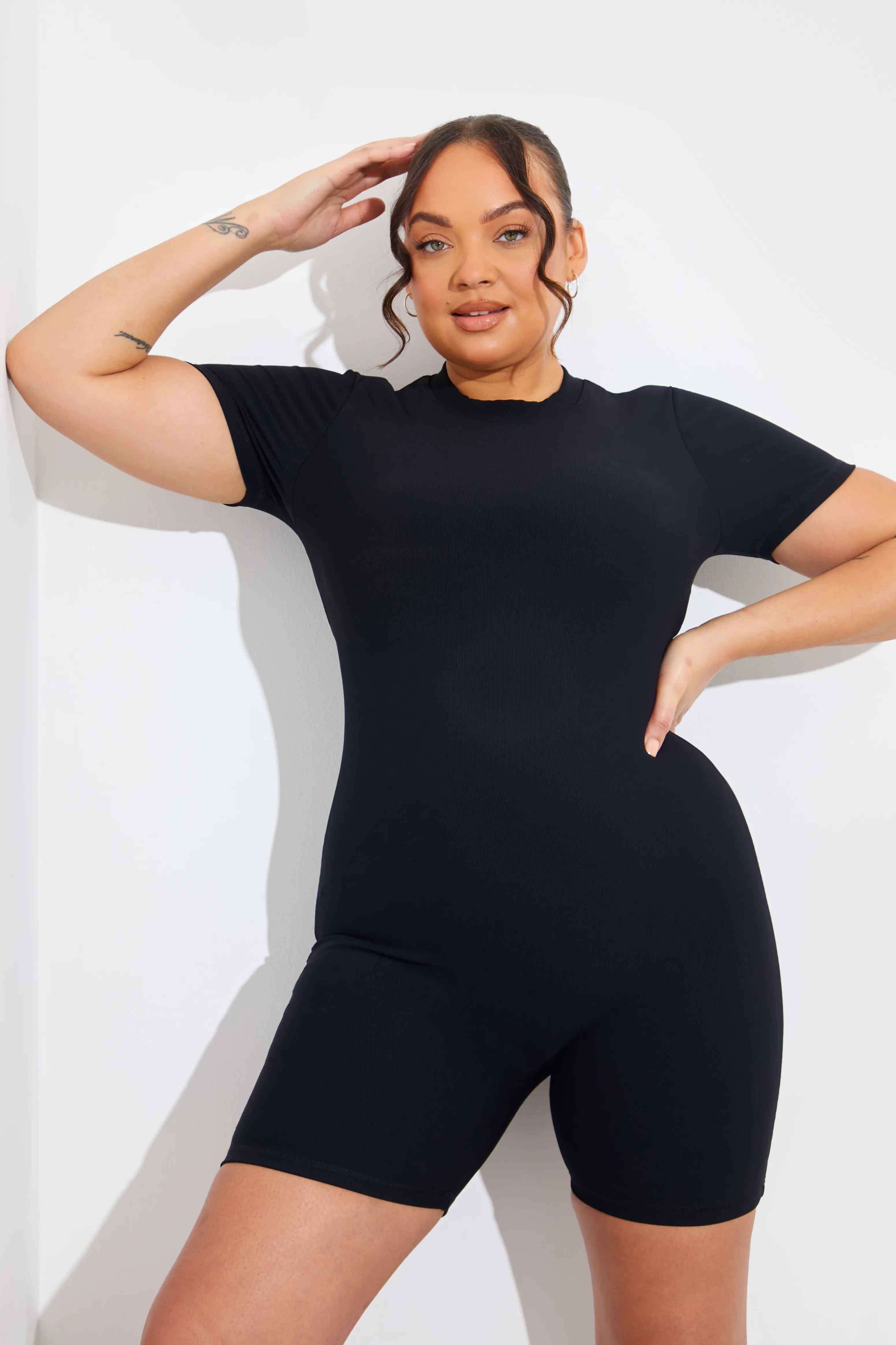 Built-in Bra Short Sleeve Sculpt and Control Short Unitard