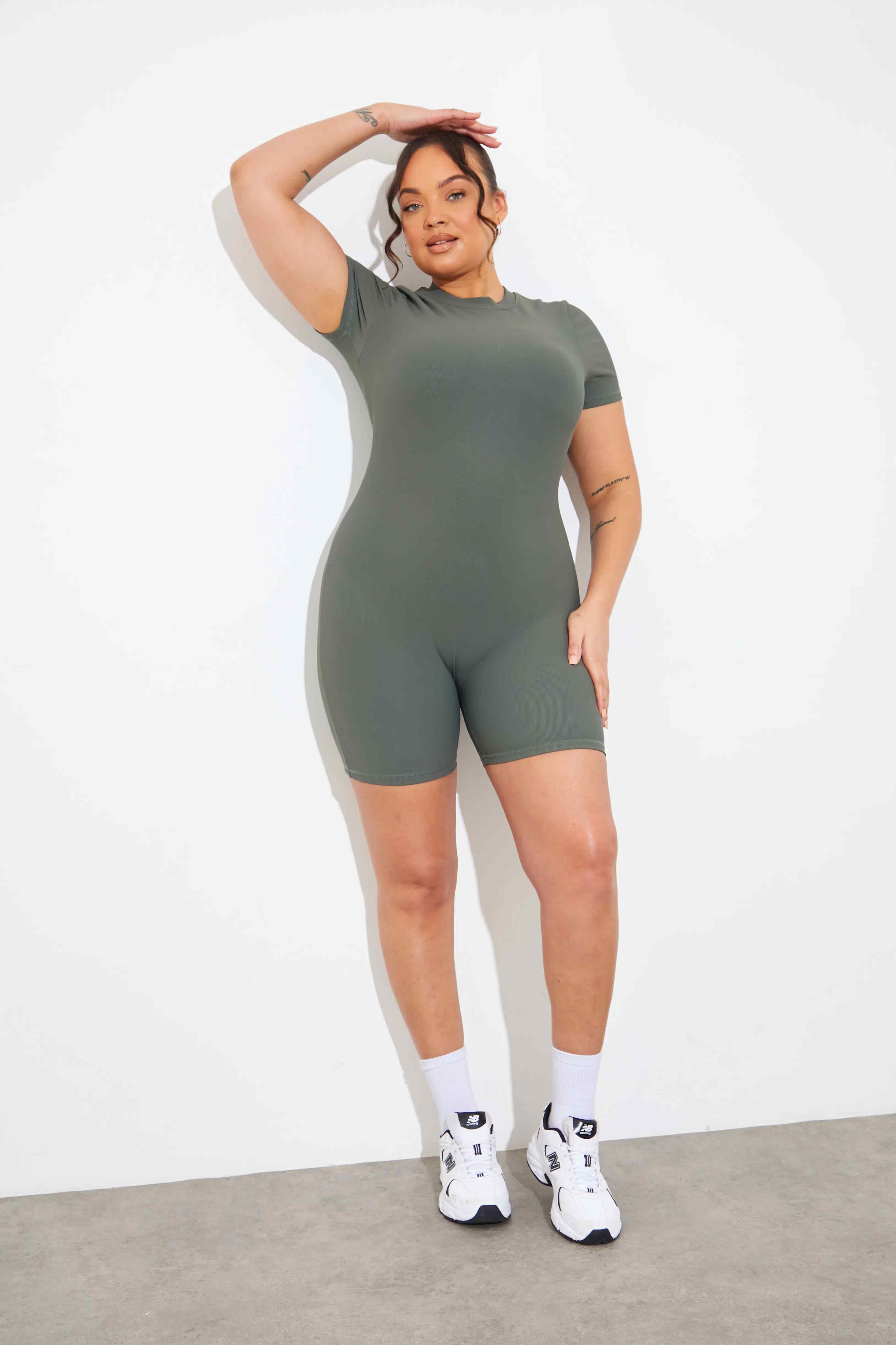 Built-in Bra Short Sleeve Sculpt and Control Short Unitard