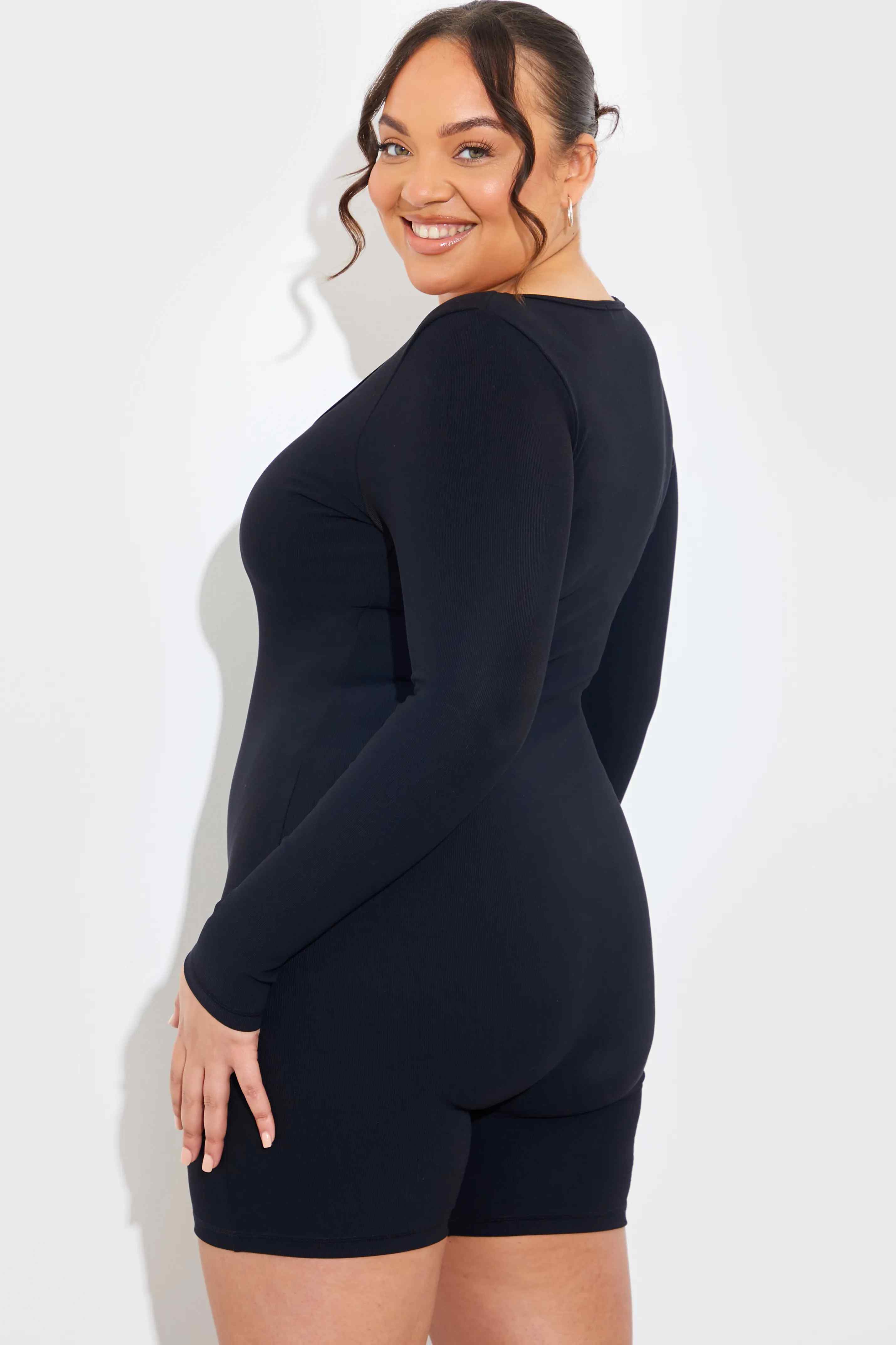 Built-In Bra Long Sleeve Sculpt and Control Short Unitard