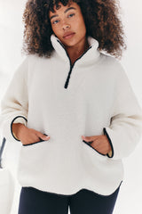Contrast Piping Borg Lined Half Zip Up Fleece