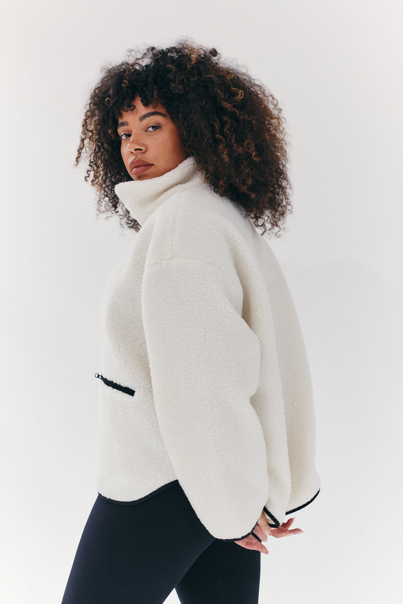 Contrast Piping Borg Lined Half Zip Up Fleece
