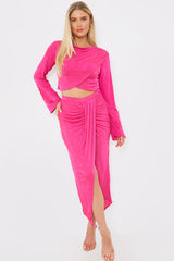 Acetate Slinky Wrap Co-Ord Midi Skirt