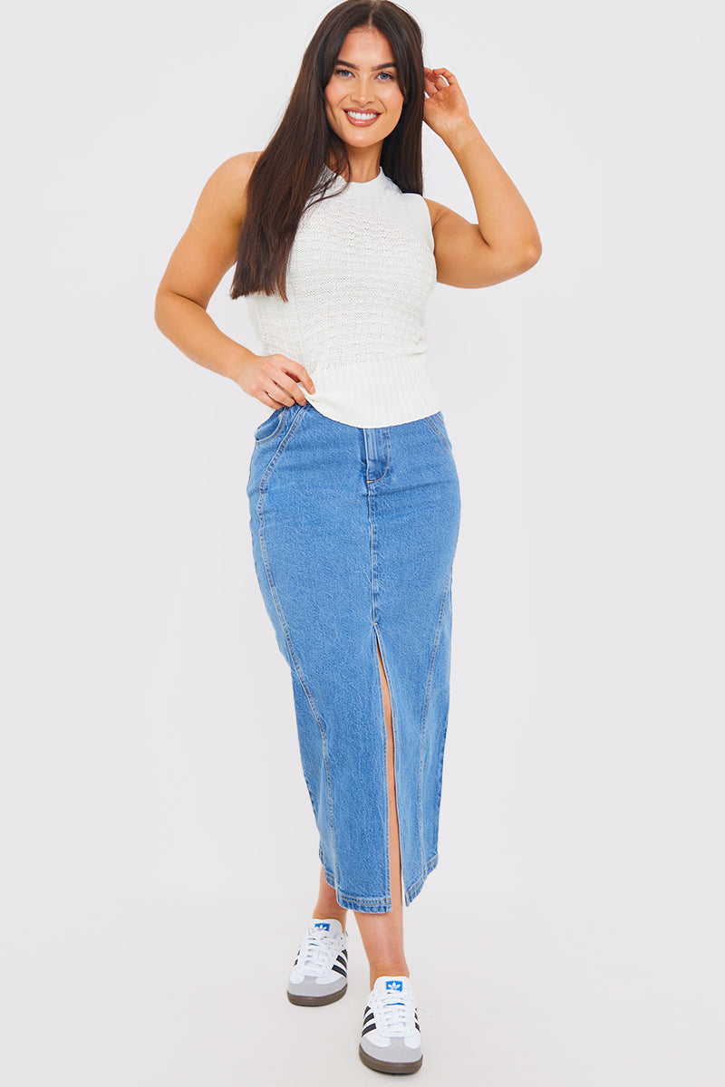 Denim Split Midaxi Skirt