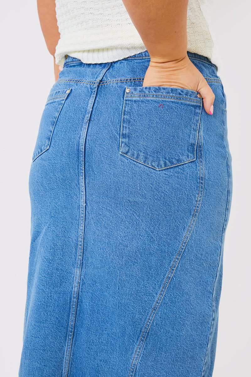 Denim Split Midaxi Skirt