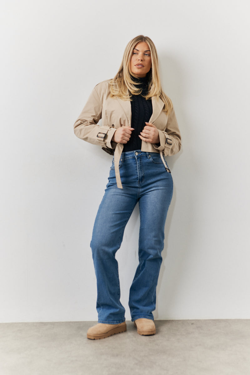 Cropped Belted Trench Coat