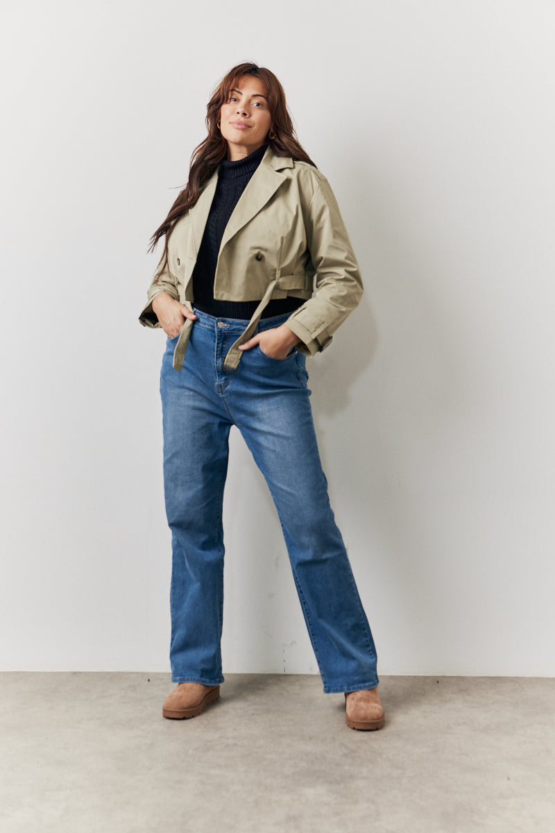 Cropped Belted Trench Coat