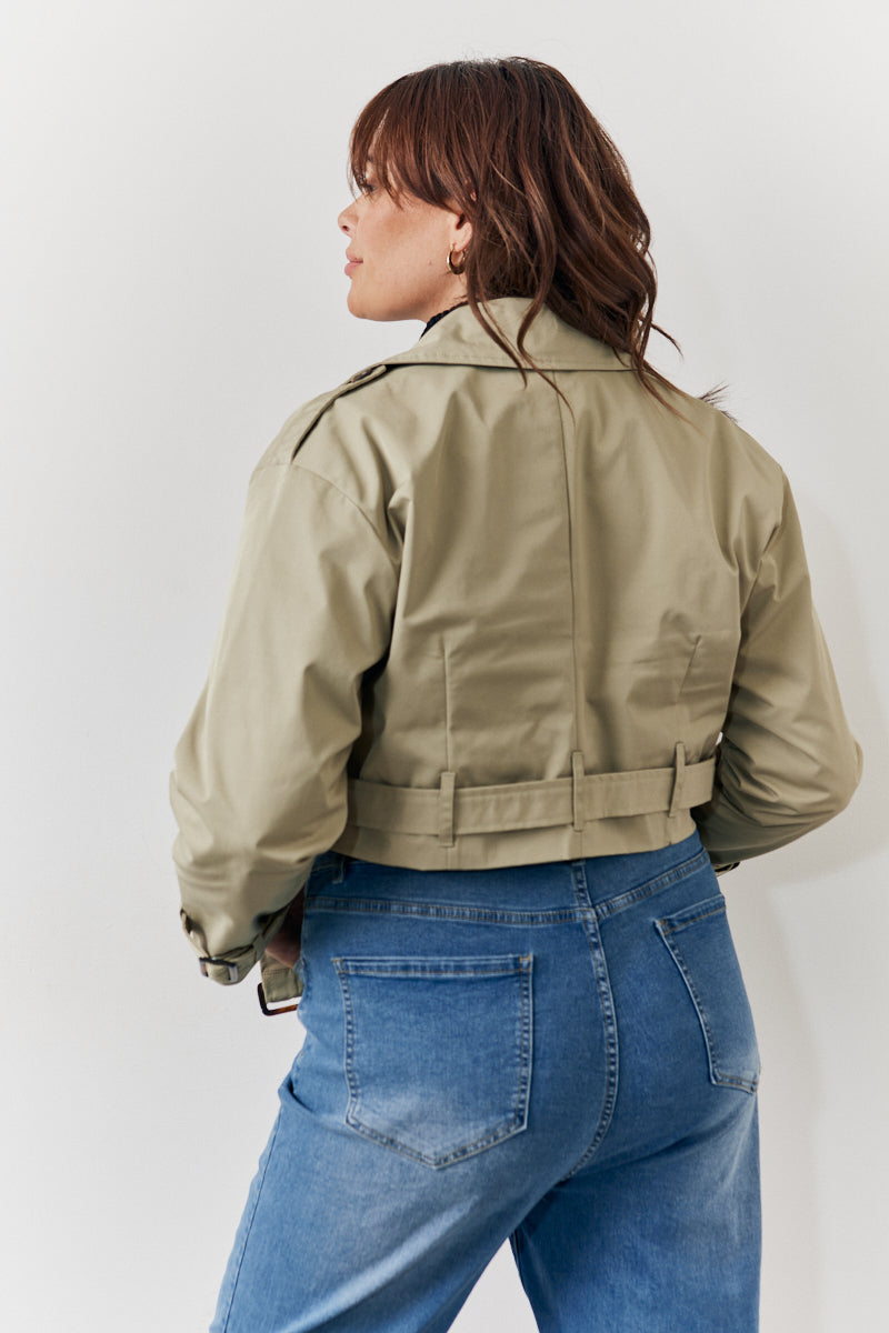 Cropped Belted Trench Coat