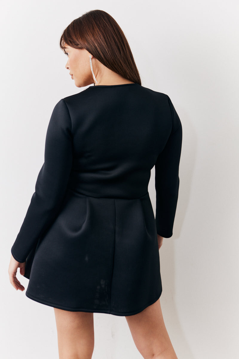 Black Embellished Neckline Black Mini Dress