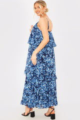 Floral Chiffon Tiered Frill Detail Midaxi Dress