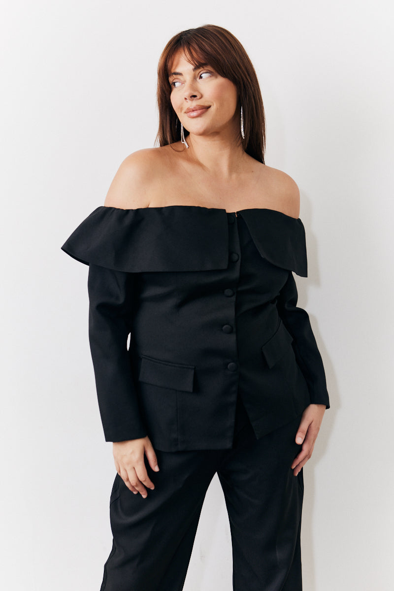Black Bardot Button Through Blazer