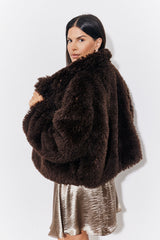 Brown Faux Fur Collared Coat