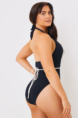 Control Halter Wrap Swimsuit With Removable Corsage Belt