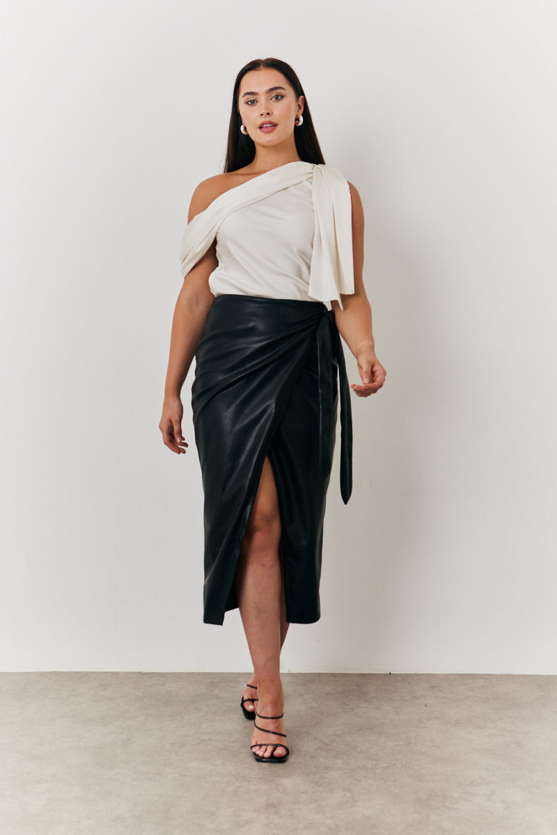 Faux Leather Wrap Skirt