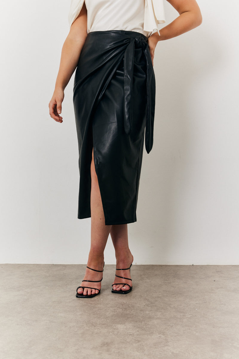 Faux Leather Wrap Skirt