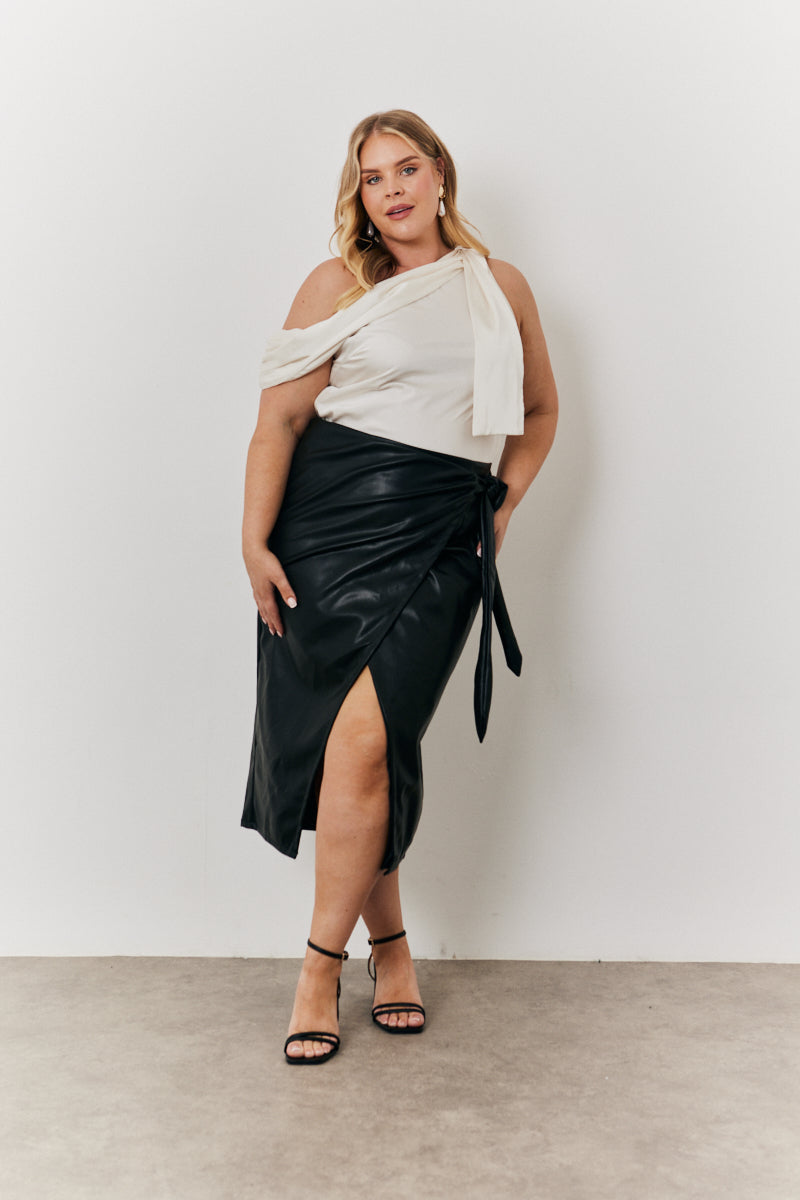 Faux Leather Wrap Skirt