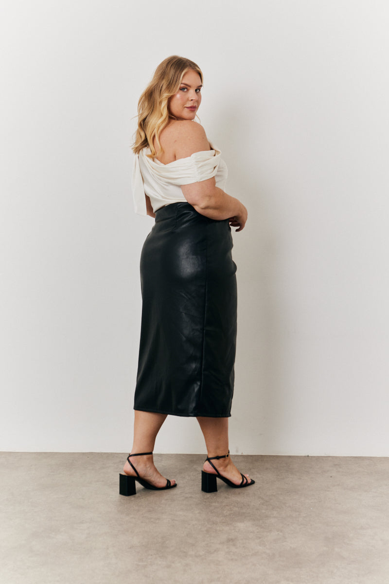 Faux Leather Wrap Skirt