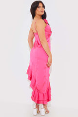 Asymmetric Frill Midaxi Dress With Removable Corsage