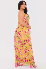 Floral Plisse Bandeau Maxi Dress With Removable Corsage