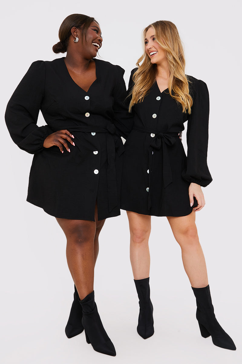 Balloon Sleeve Button Down Mini Dress