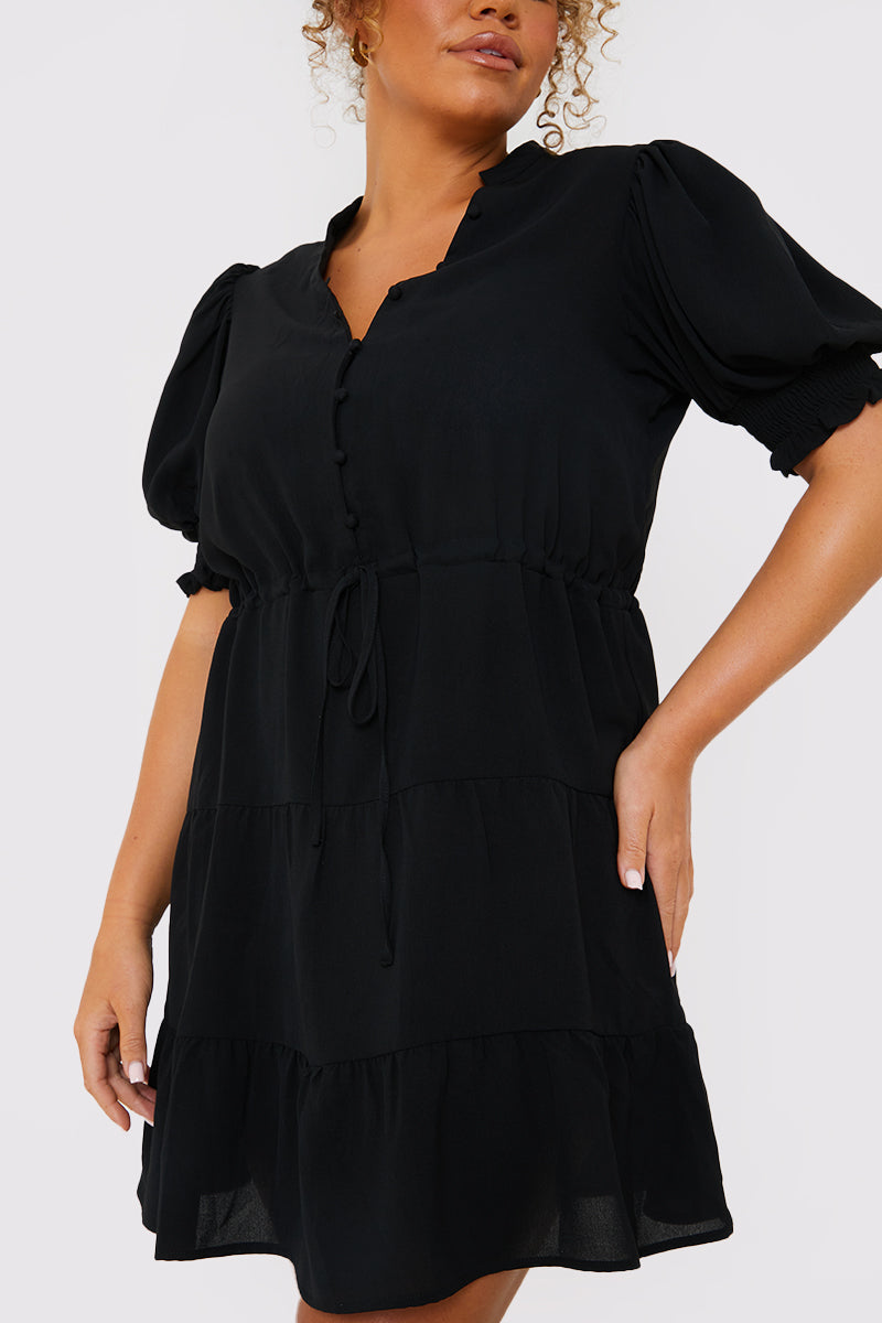 Drawstring Waist Balloon Sleeve Mini Dress