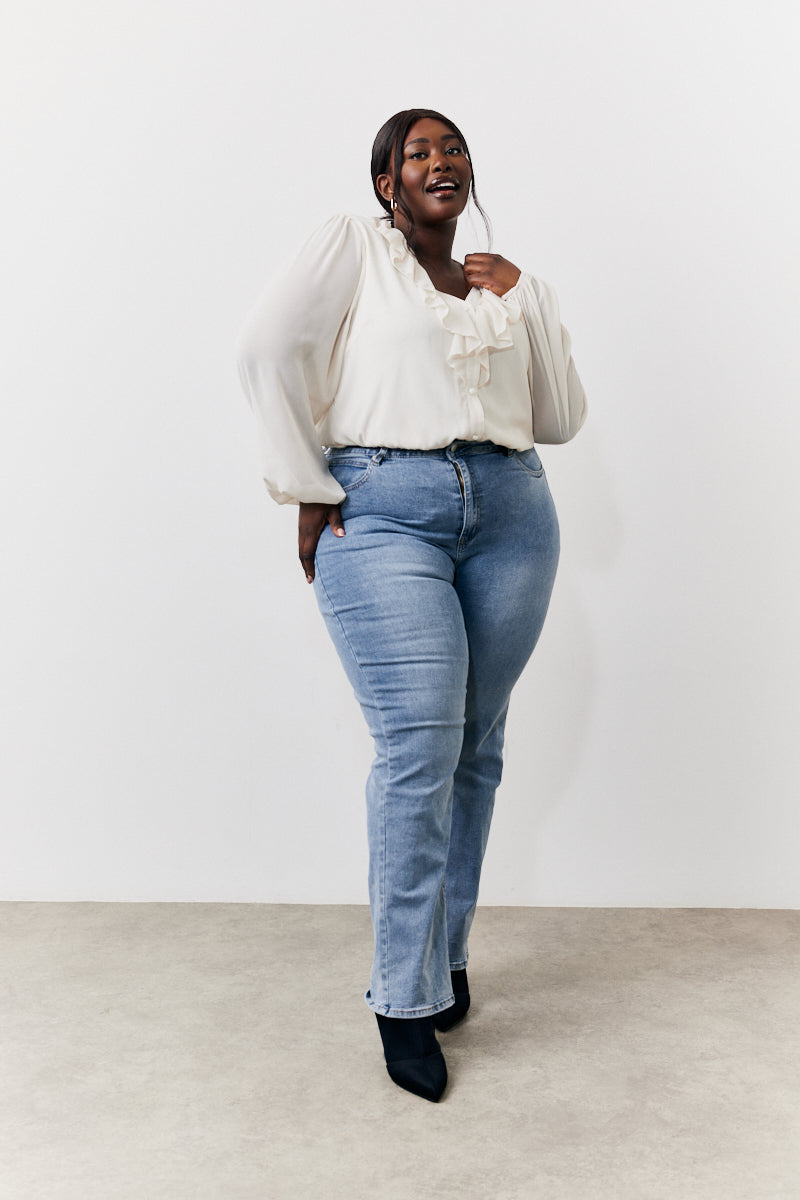 Cream Button Front Frill Bodysuit
