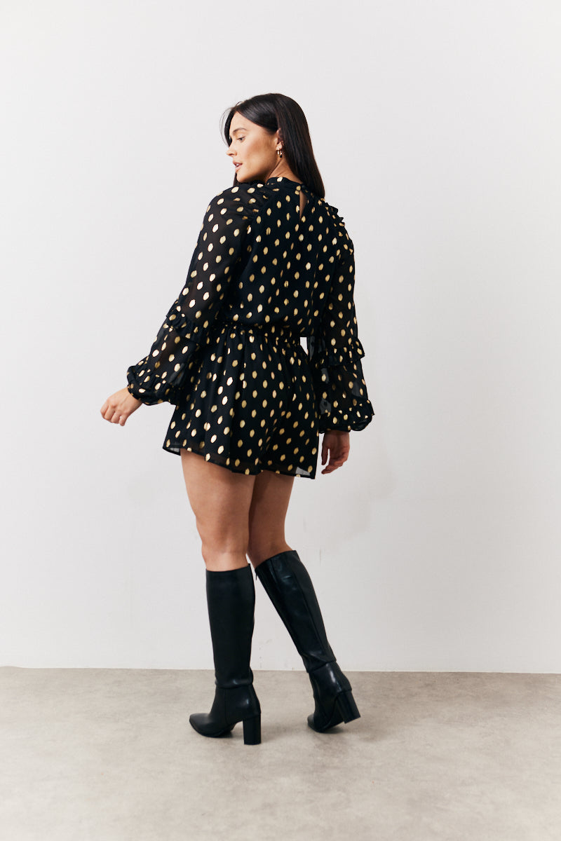 Black Foil Detail Chiffon Blouse