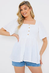 Button Front Shirred Bust Top