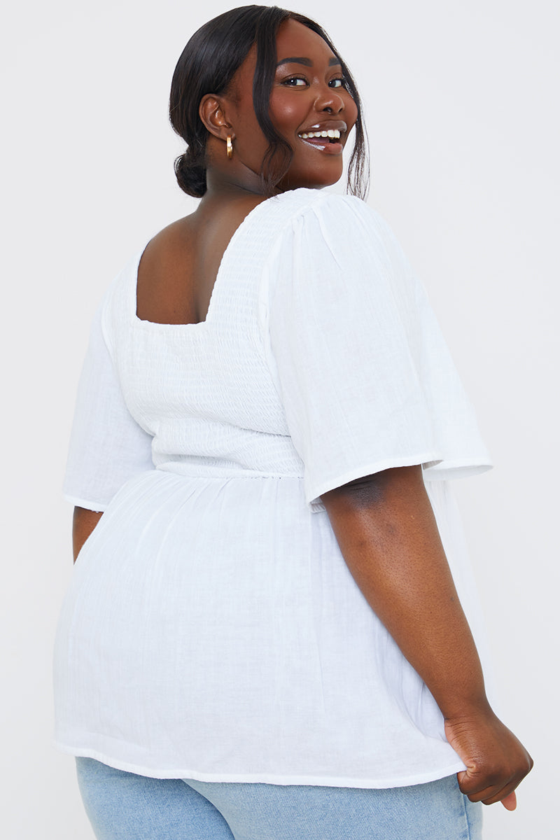 Button Front Shirred Bust Top