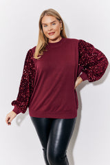 Burgundy Sequin Balloon Sleeve Knitted Jumper