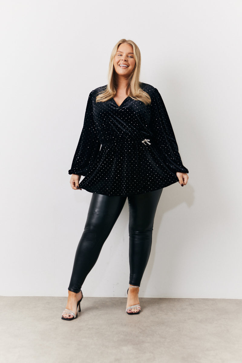 Black Studded Velvet Blouse