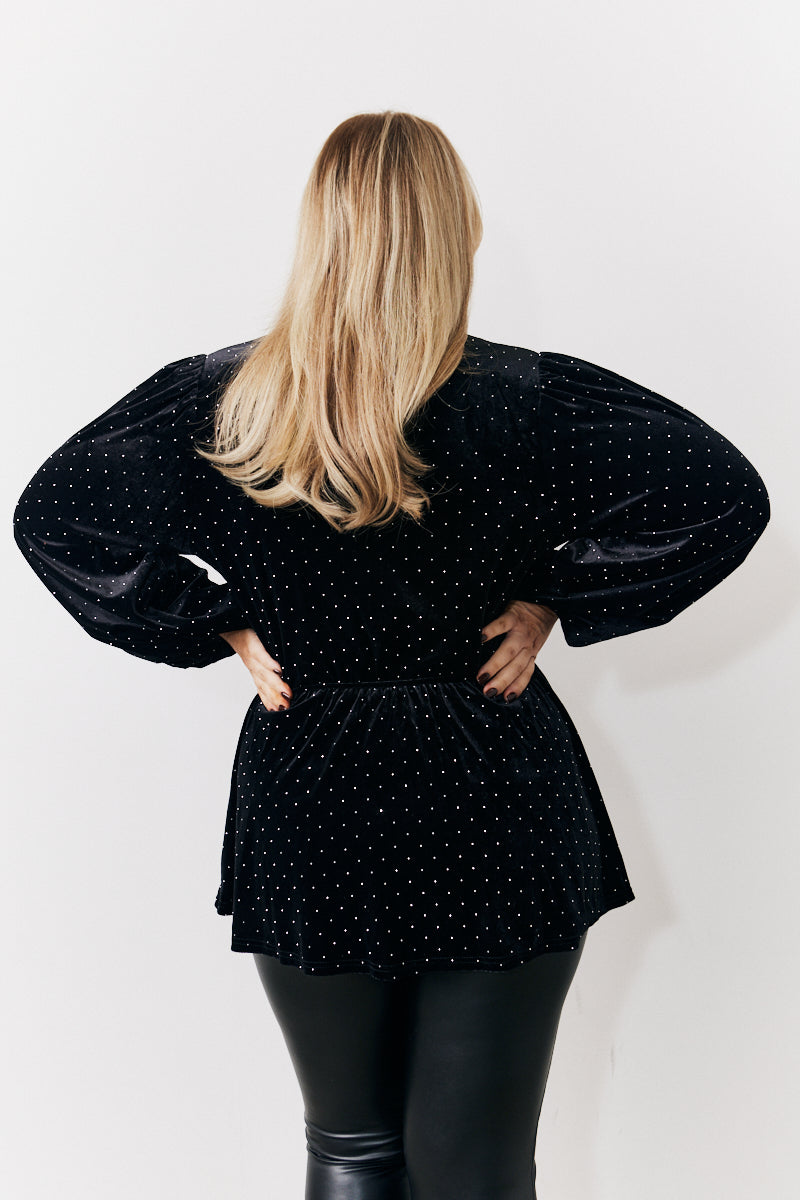 Black Studded Velvet Blouse