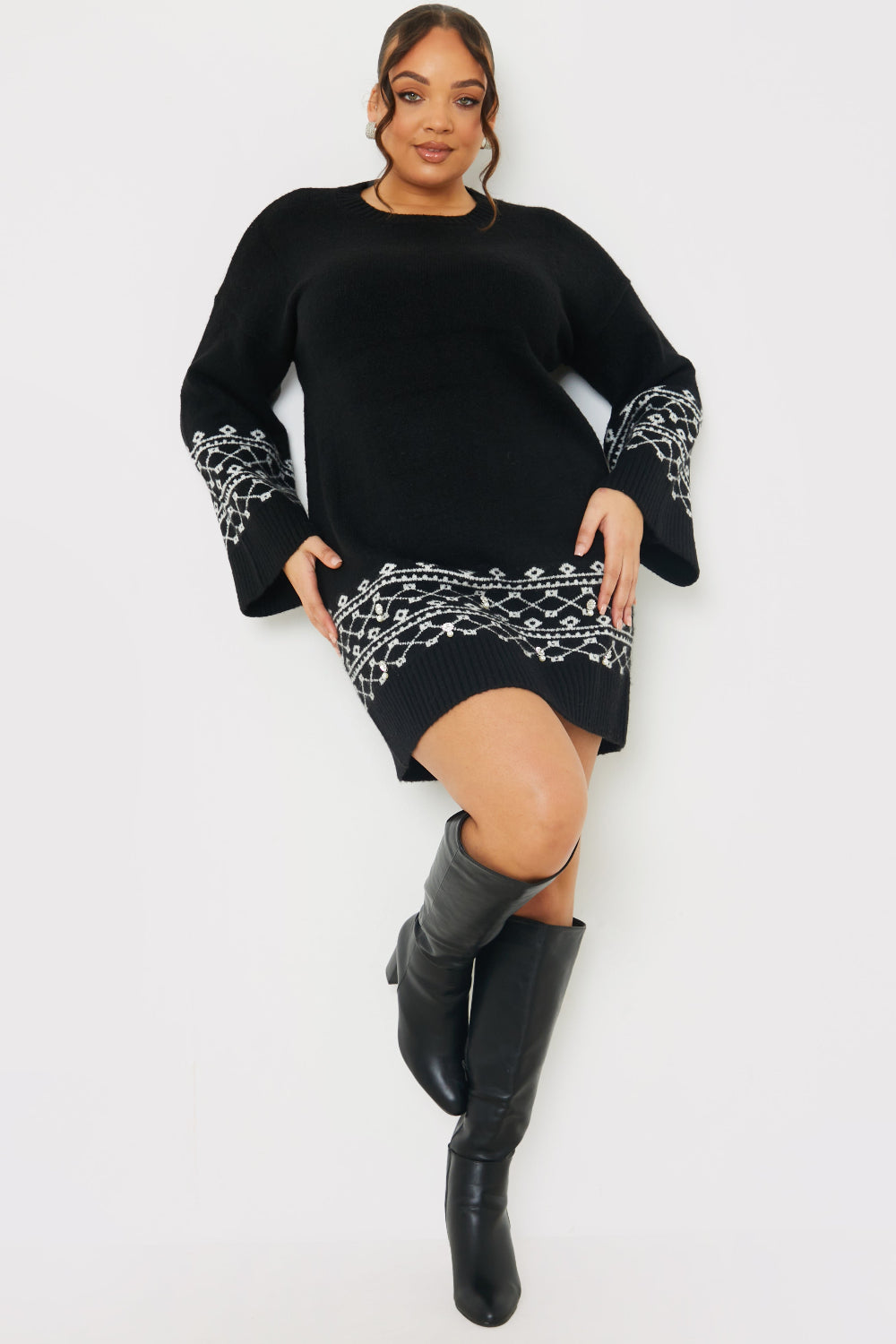 Fairisle Sleeve Detail Knit Mini Dress