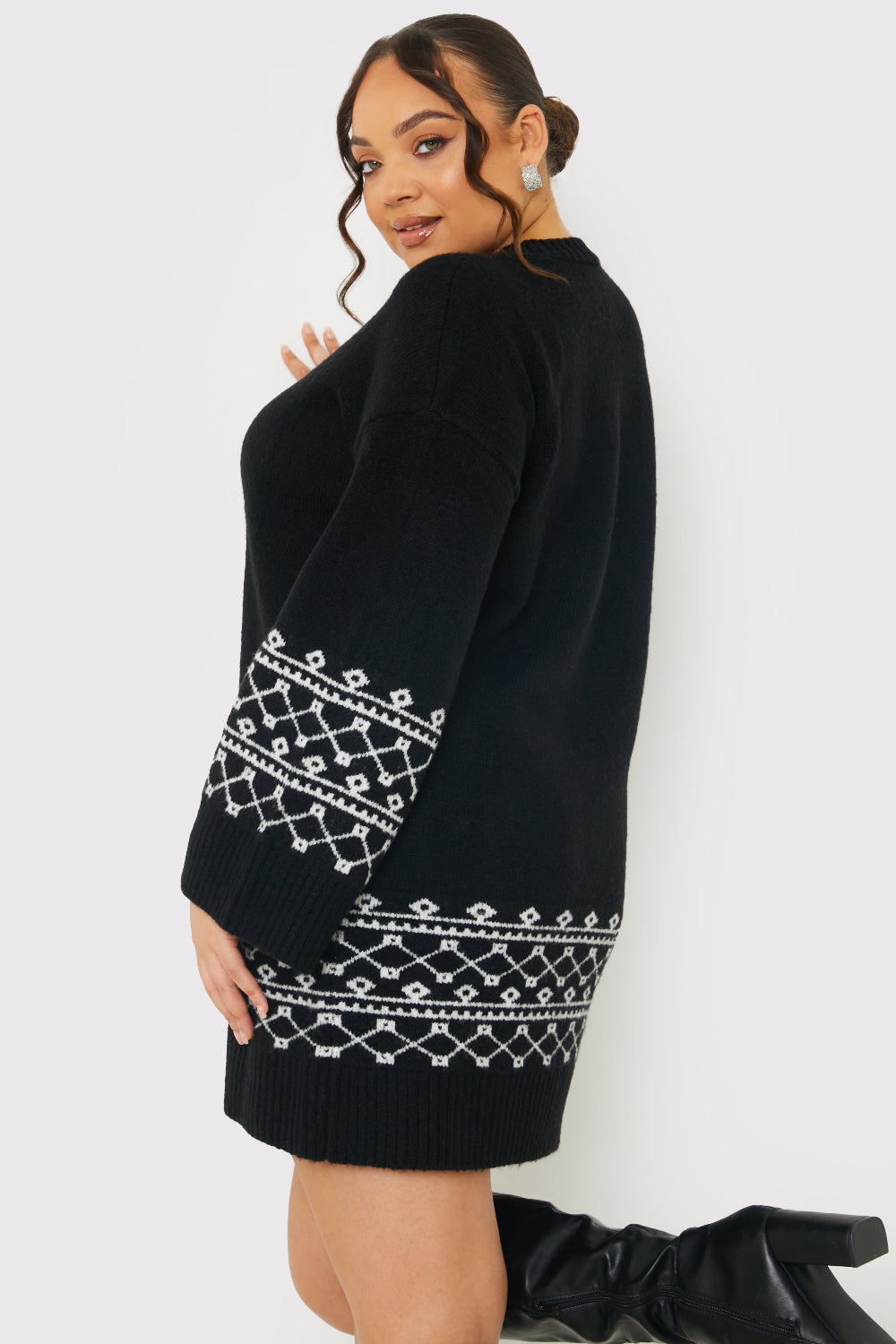 Fairisle Sleeve Detail Knit Mini Dress