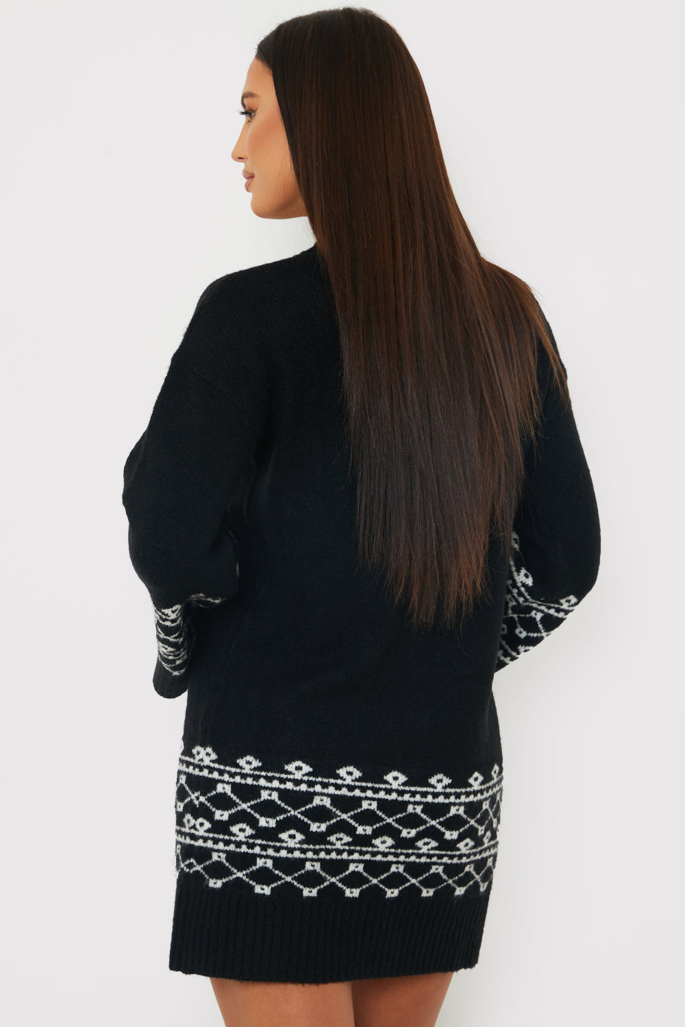 Fairisle Sleeve Detail Knit Mini Dress