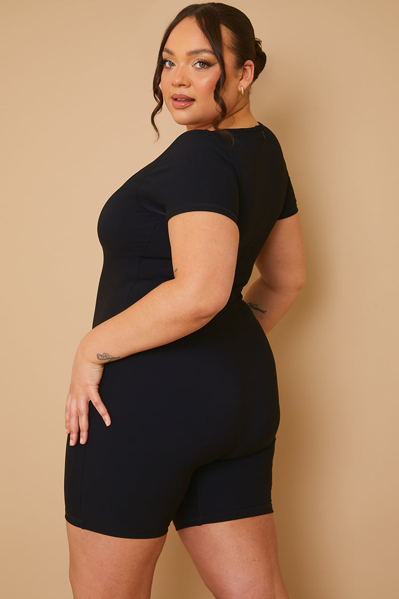 Built-In Bra Short Sleeve Sculpt and Control Short Unitard