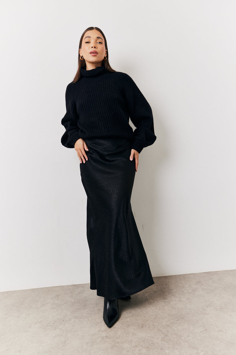 Black Jacquard Printed Slip Skirt