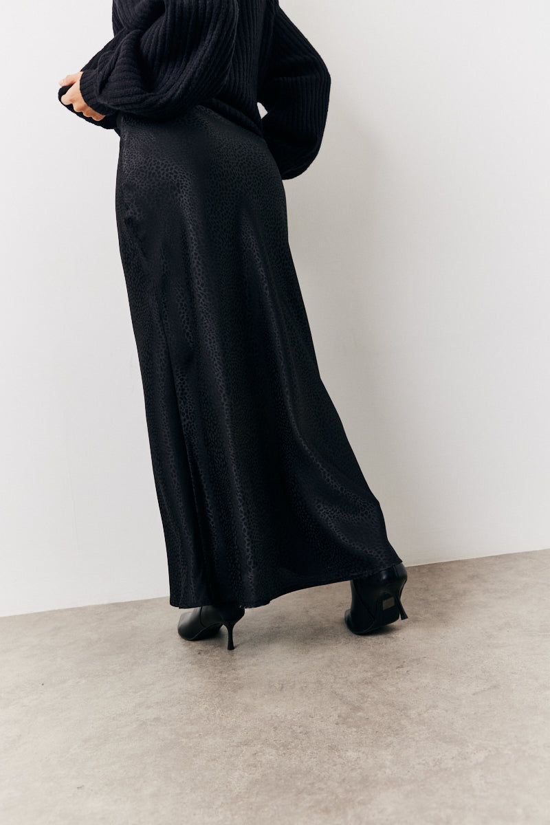 Black Jacquard Printed Slip Skirt
