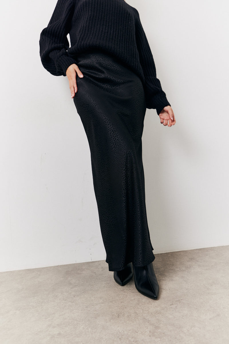 Black Jacquard Printed Slip Skirt