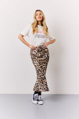 Brown Leopard Print Satin Midaxi Skirt