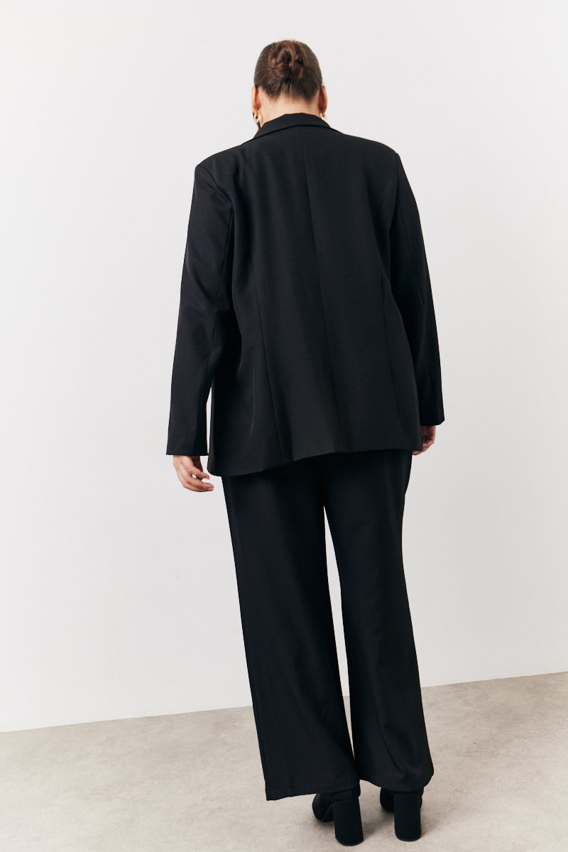 Black Elasticated Waist Wide Leg Trouser