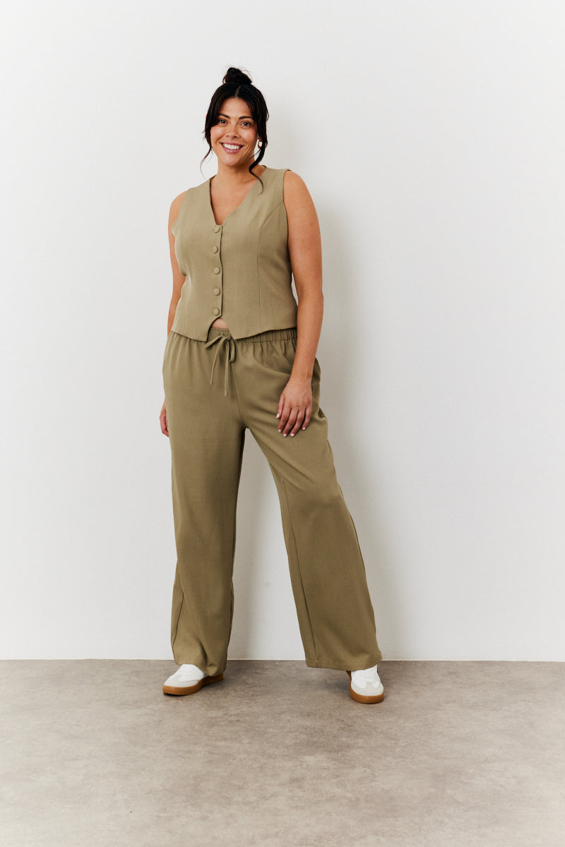 Elasticated Mid Rise Wide Leg Trouser