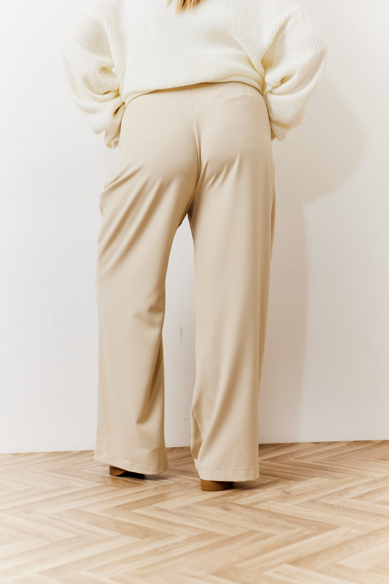 Beige Waistband Detail Tailored Trouser