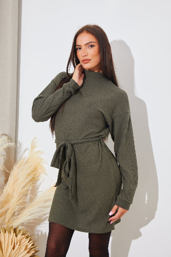 Brushed Rib Loose Belted Dress