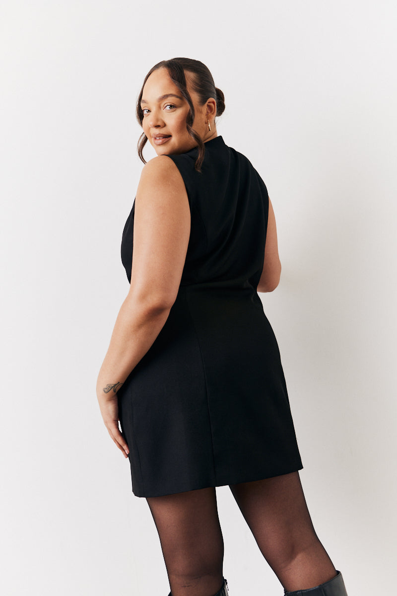 Black Tailored Button Through Mini Dress