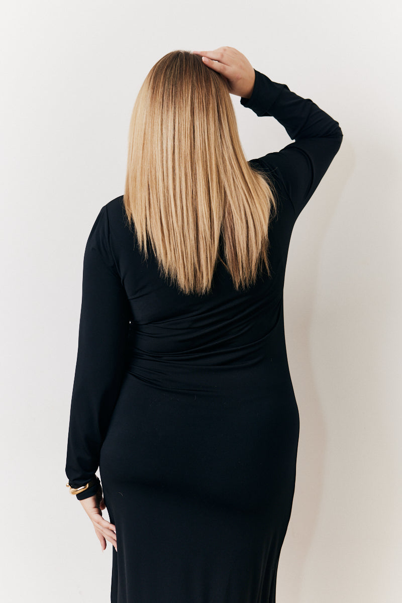 Draped High Neck Dress Black