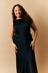 Black Satin Cowl Back Maxi Dress