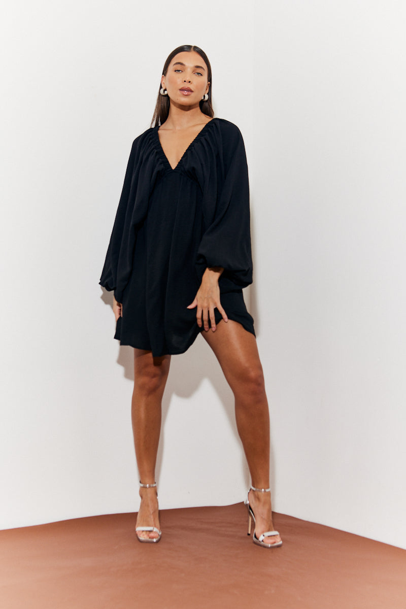 Balloon Sleeve Smock Mini Dress