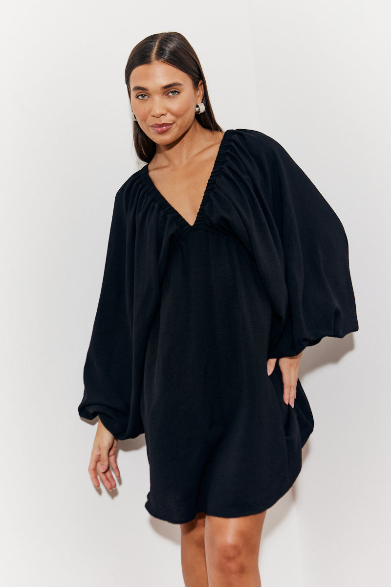 Balloon Sleeve Smock Mini Dress