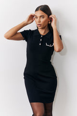 Contrast Piping Pocket Detail Mini Knit Dress